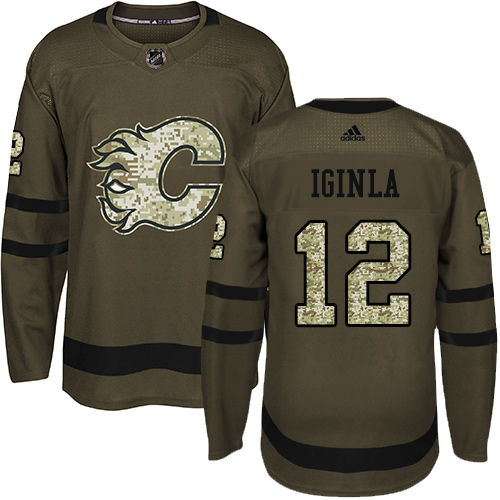 Adidas Flames #12 Jarome Iginla Green Salute to Service Stitched NHL Jersey - Click Image to Close